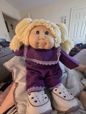Plush Purple Girl Doll with Blonde Yarn Hair